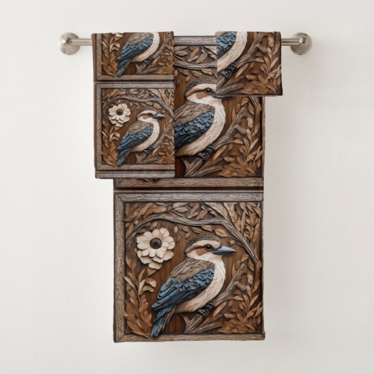 Australische Kookaburra Holzkunst Print, Badhandtuch Set (Insitu)