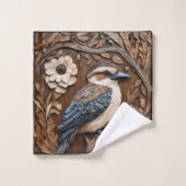 Australische Kookaburra Holzkunst Print, Badhandtuch Set (Waschlappen)