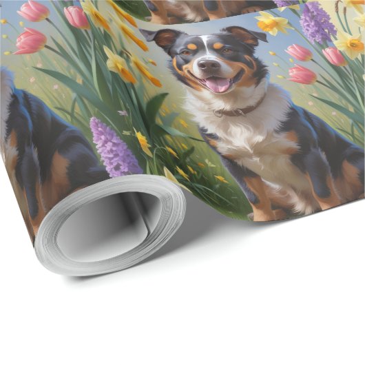 Australische Rind Dog Spring Blumen Malerei Geschenkpapier (Rolleneckpunkt)