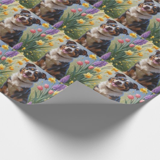 Australische Rind Dog Spring Blumen Malerei Geschenkpapier (Ecke)