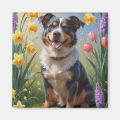 Australische Rind Dog Spring Blumen Malerei Magnet (Vorne)