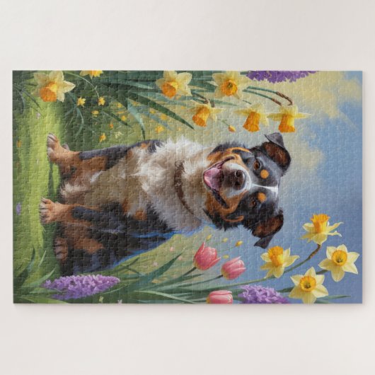 Australische Rind Dog Spring Blumen Malerei Puzzle (Horizontal)