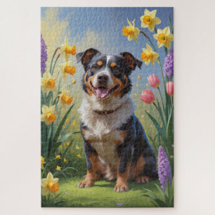 Australische Rind Dog Spring Blumen Malerei Puzzle