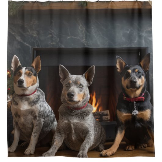 Australische Rinder am Feuerplatz Weihnachten Duschvorhang (Vorderseite)