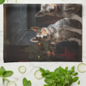 Australische Rinder am Feuerplatz Weihnachten Geschirrtuch (Gefaltet)