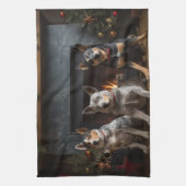 Australische Rinder am Feuerplatz Weihnachten Geschirrtuch (Vertikal)