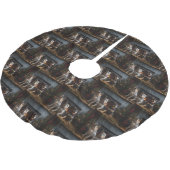 Australische Rinder am Feuerplatz Weihnachten Polyester Weihnachtsbaumdecke (Schrägansicht)