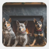 Australische Rinder am Feuerplatz Weihnachten Quadratischer Aufkleber (Vorderseite)