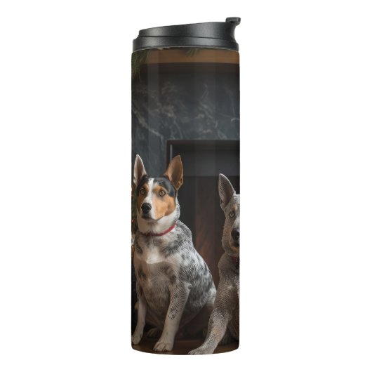 Australische Rinder am Feuerplatz Weihnachten Thermosbecher (Nach links gedreht)