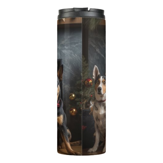 Australische Rinder am Feuerplatz Weihnachten Thermosbecher (Rückseite)