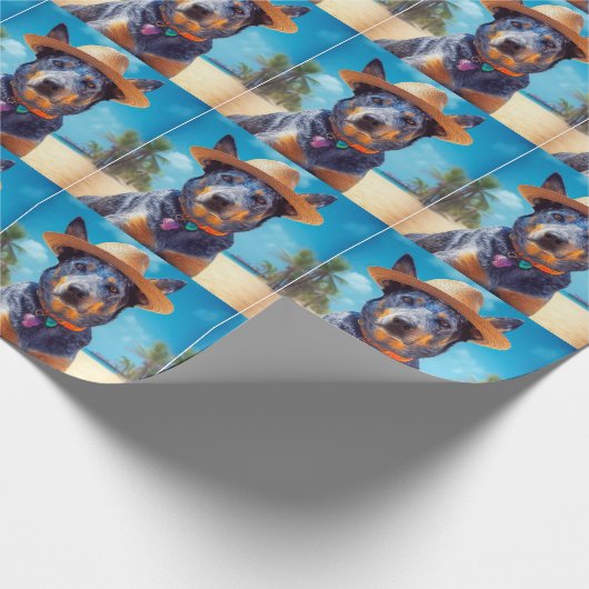 Australische Rinder am Strand, Hunde liebt Sommerg Geschenkpapier (Ecke)