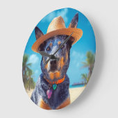 Australische Rinder am Strand, Hunde liebt Sommerg Große Wanduhr (Winkel)