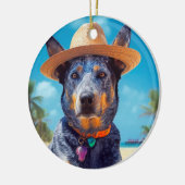 Australische Rinder am Strand, Hunde liebt Sommerg Keramik Ornament (Links)