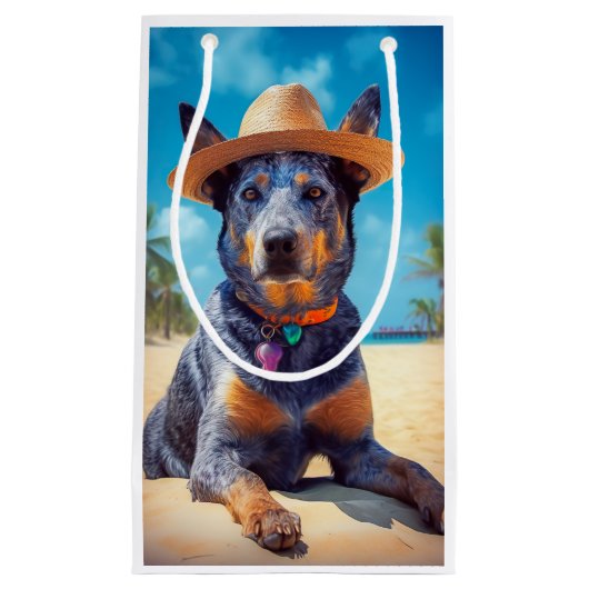 Australische Rinder am Strand, Hunde liebt Sommerg Kleine Geschenktüte (Vorderseite)