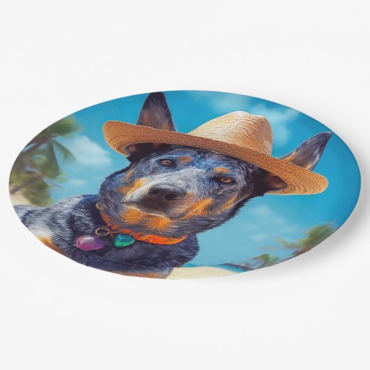 Australische Rinder am Strand, Hunde liebt Sommerg Pappteller (Schrägansicht)