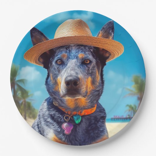 Australische Rinder am Strand, Hunde liebt Sommerg Pappteller (Vorderseite)