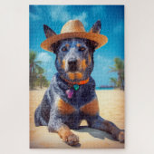 Australische Rinder am Strand, Hunde liebt Sommerg Puzzle (Vertikal)