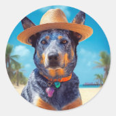 Australische Rinder am Strand, Hunde liebt Sommerg Runder Aufkleber (Vorderseite)