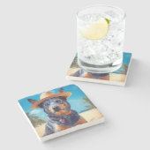 Australische Rinder am Strand, Hunde liebt Sommerg Steinuntersetzer (Seitenansicht)