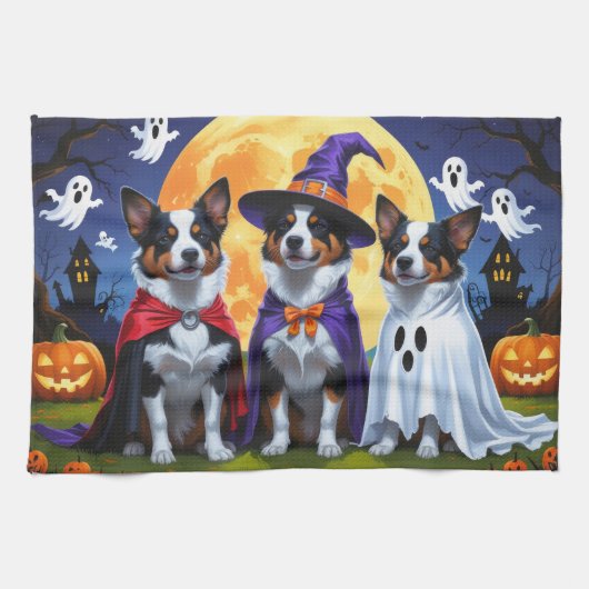 Australische Rinder Hunde Pumpkin Halloween Funny Geschirrtuch (Horizontal)