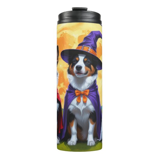Australische Rinder Hunde Pumpkin Halloween Funny Thermosbecher (Vorderseite)