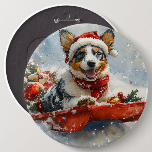 Australische Rinder in Sledge Let it Snow Weihnach Button (Vorne & Hinten)