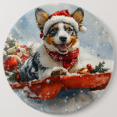 Australische Rinder in Sledge Let it Snow Weihnach Button (Vorderseite)