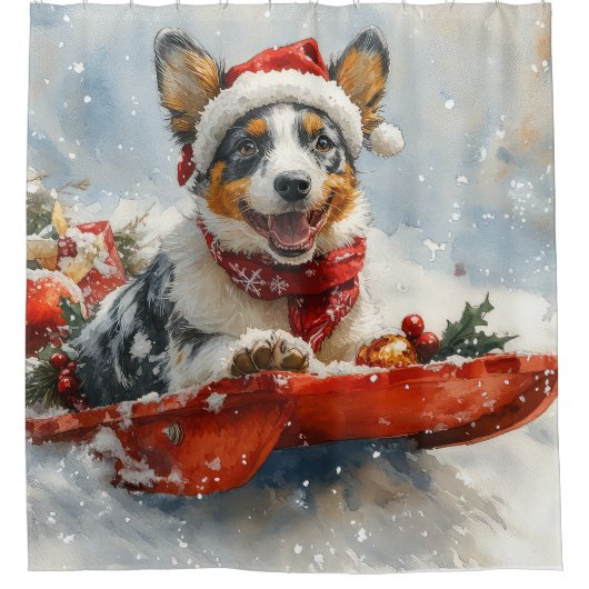 Australische Rinder in Sledge Let it Snow Weihnach Duschvorhang (Vorderseite)