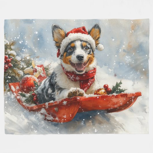 Australische Rinder in Sledge Let it Snow Weihnach Fleecedecke (Vorderseite (Horizontal))