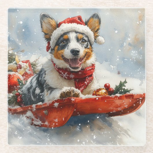 Australische Rinder in Sledge Let it Snow Weihnach Glasuntersetzer (Vorderseite)