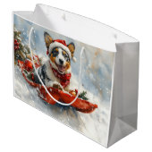 Australische Rinder in Sledge Let it Snow Weihnach Große Geschenktüte (Rückseite Schrägansicht)