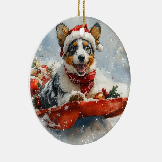 Australische Rinder in Sledge Let it Snow Weihnach Keramik Ornament (Rechts)