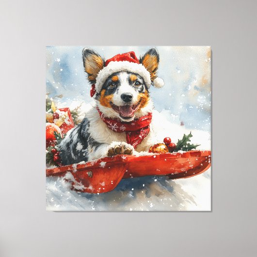 Australische Rinder in Sledge Let it Snow Weihnach Leinwanddruck (Vorderseite)