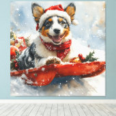 Australische Rinder in Sledge Let it Snow Weihnach Leinwanddruck (Insitu (Holzboden))