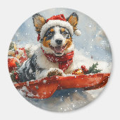 Australische Rinder in Sledge Let it Snow Weihnach Magnet (Vorne)