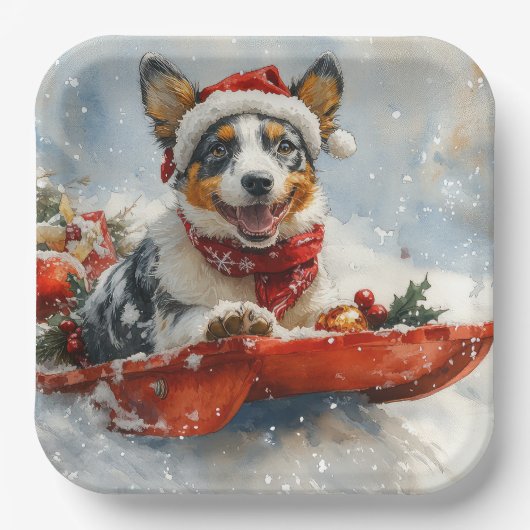 Australische Rinder in Sledge Let it Snow Weihnach Pappteller (Vorderseite)