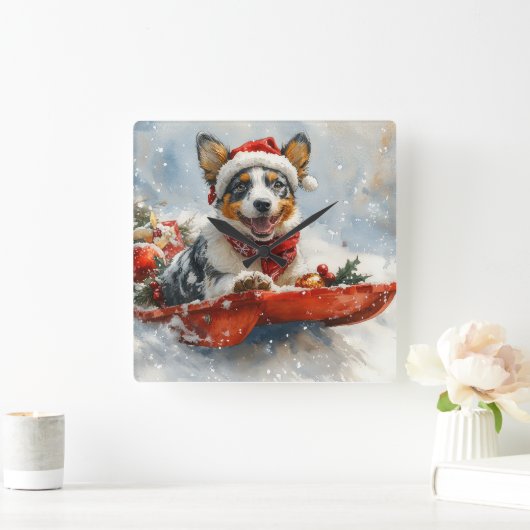 Australische Rinder in Sledge Let it Snow Weihnach Quadratische Wanduhr (Zuhause)