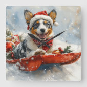 Australische Rinder in Sledge Let it Snow Weihnach Quadratische Wanduhr (Vorderseite)