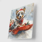 Australische Rinder in Sledge Let it Snow Weihnach Quadratische Wanduhr (Winkel)