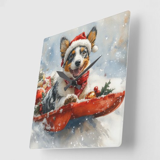 Australische Rinder in Sledge Let it Snow Weihnach Quadratische Wanduhr (Winkel)