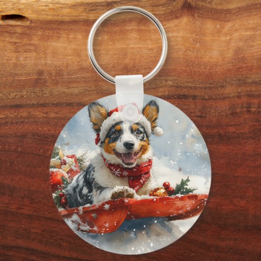 Australische Rinder in Sledge Let it Snow Weihnach Schlüsselanhänger (Rückseite)