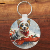 Australische Rinder in Sledge Let it Snow Weihnach Schlüsselanhänger (Vorderseite)