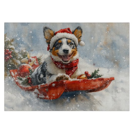 Australische Rinder in Sledge Let it Snow Weihnach Schneidebrett (Vorderseite)