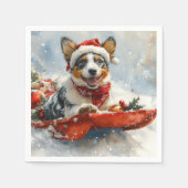 Australische Rinder in Sledge Let it Snow Weihnach Serviette (Vorderseite)