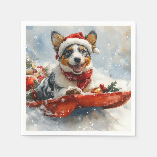 Australische Rinder in Sledge Let it Snow Weihnach Serviette (Vorderseite)