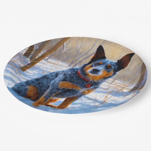 Australische Rinder Let It Snow Weihnachten Pappteller (Schrägansicht)