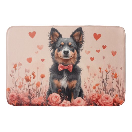 Australische Rinder mit Rose - Valentinstag Badematte (Vorderseite)