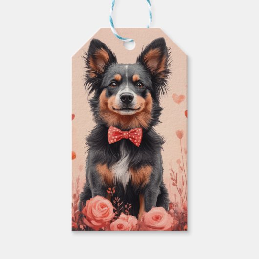 Australische Rinder mit Rose - Valentinstag Geschenkanhänger (Vorderseite)