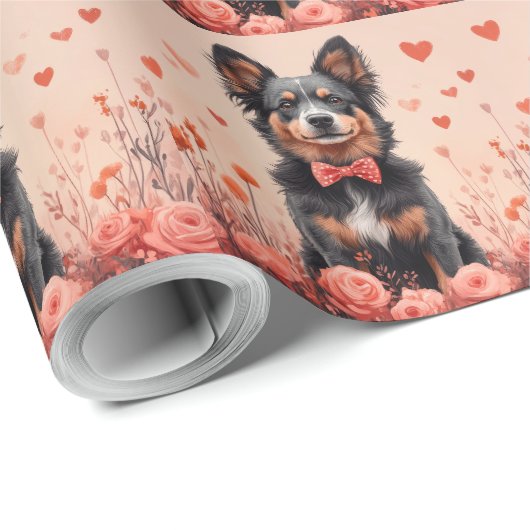 Australische Rinder mit Rose - Valentinstag Geschenkpapier (Rolleneckpunkt)