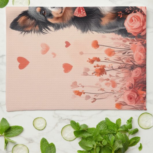 Australische Rinder mit Rose - Valentinstag Geschirrtuch (Gefaltet)